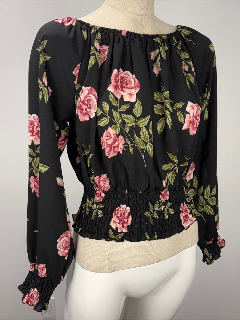 REVAMPED Floral Off-The-Shoulder Smocked Crop Blouse Top - Size XS
